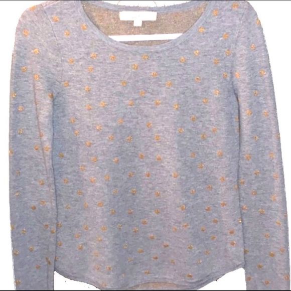 ANN TAYLOR LOFT WOMENS GOLD PULLOVER SWEATER | GREY W/ GOLD POLKA DOTS | SIZE S - Picture 4 of 9